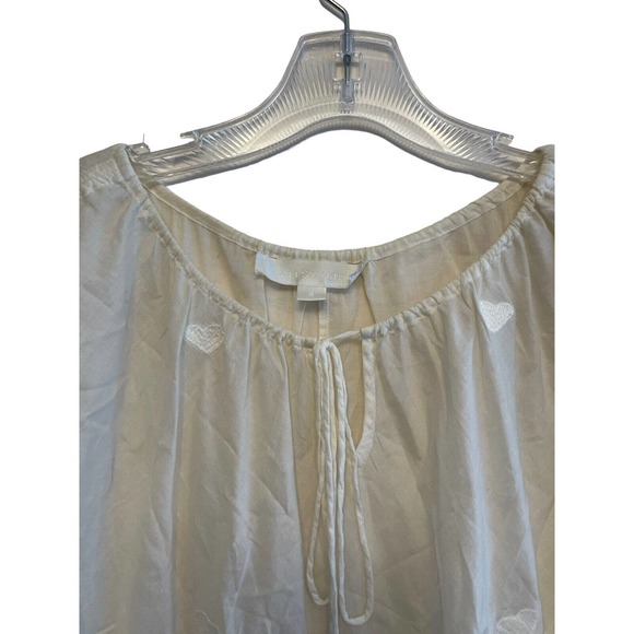 Jill Stuart White Sheer Heart Embroidery Blouse Top Size Small Tassel Drawstring - Picture 3 of 7